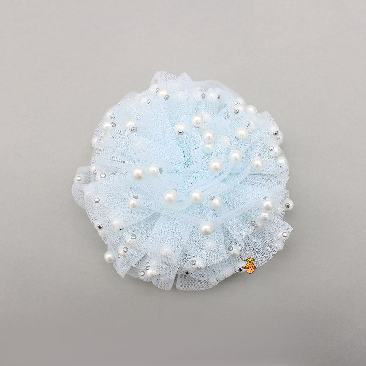 Blue Embellished Strappy Back Tie Up Frilly Layered Dress And Matching Hairclip
