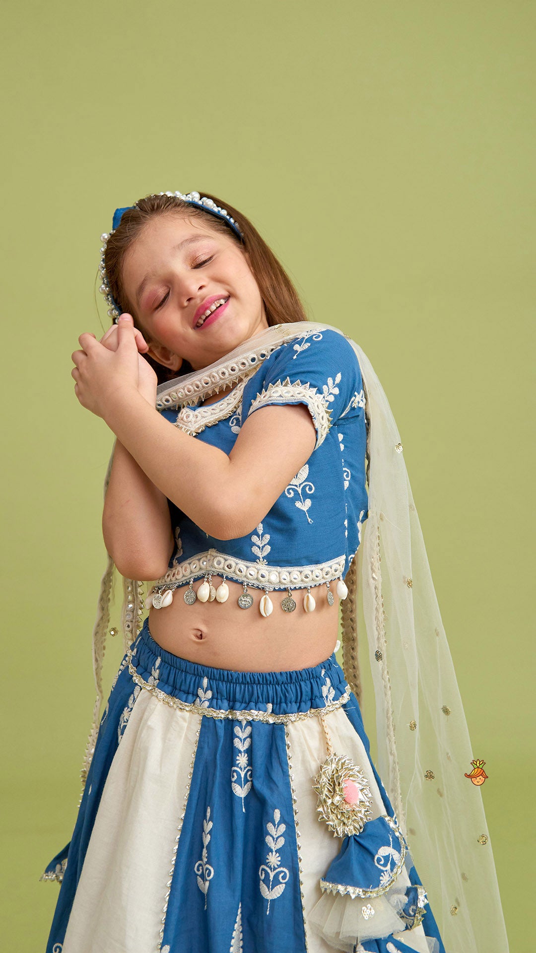 Embroidered Dual Tone Stylish Top And Lehenga With Net Dupatta
