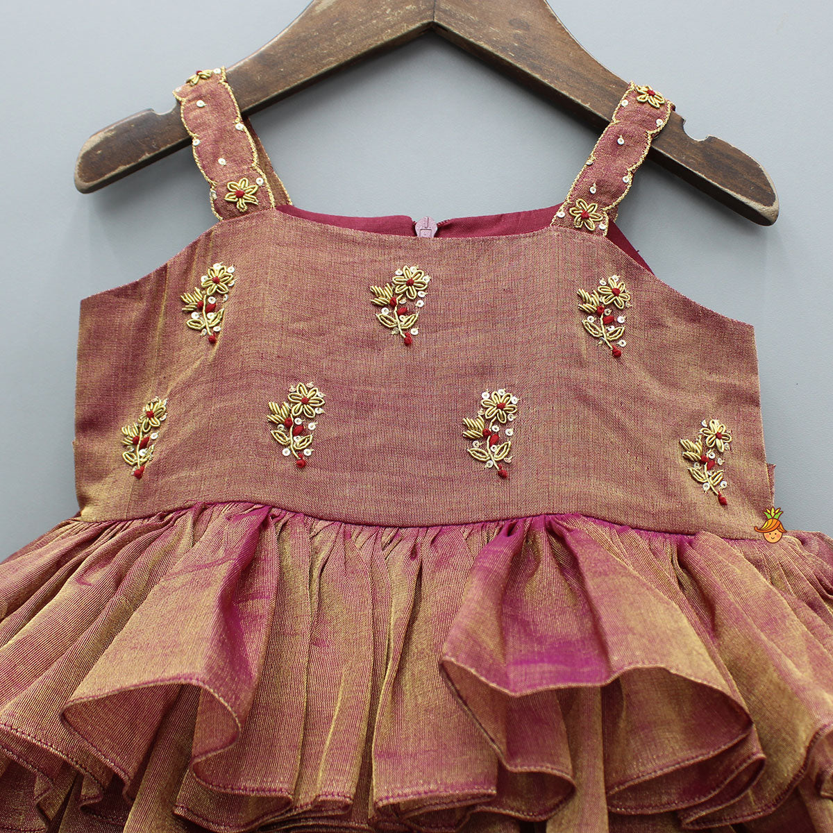 Maroon Embroidered Strappy Layered Dress