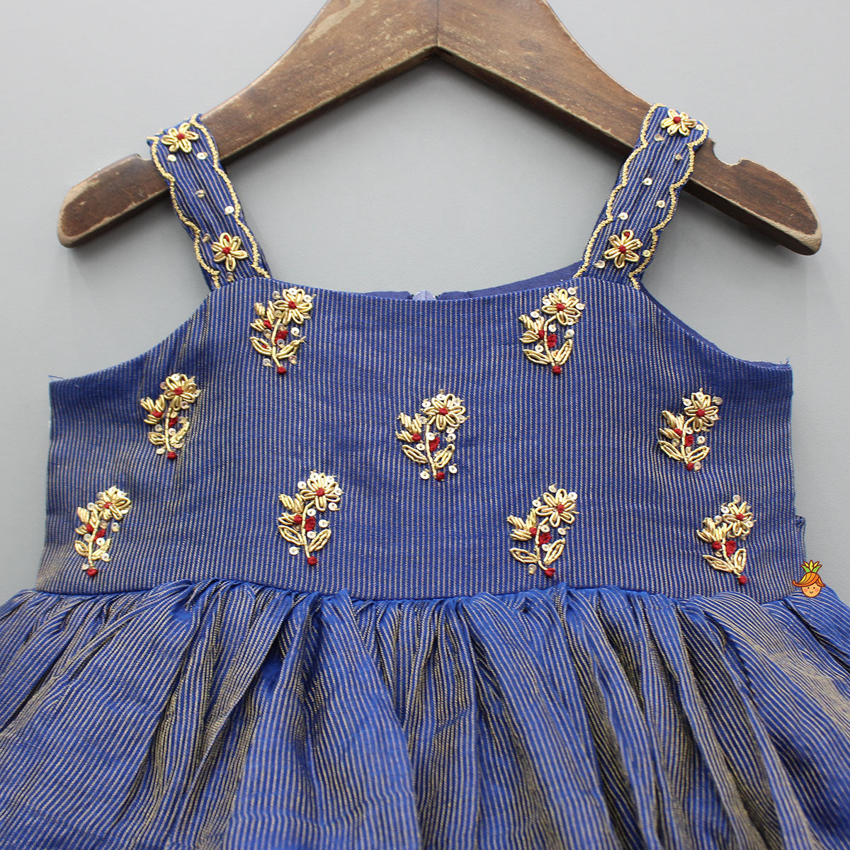 Blue Embroidered Strappy Layered Dress