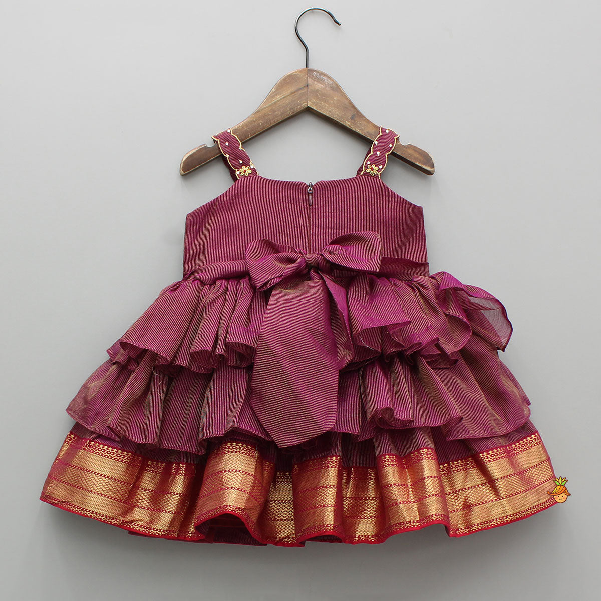 Embroidered Maroon Strappy Layered Dress