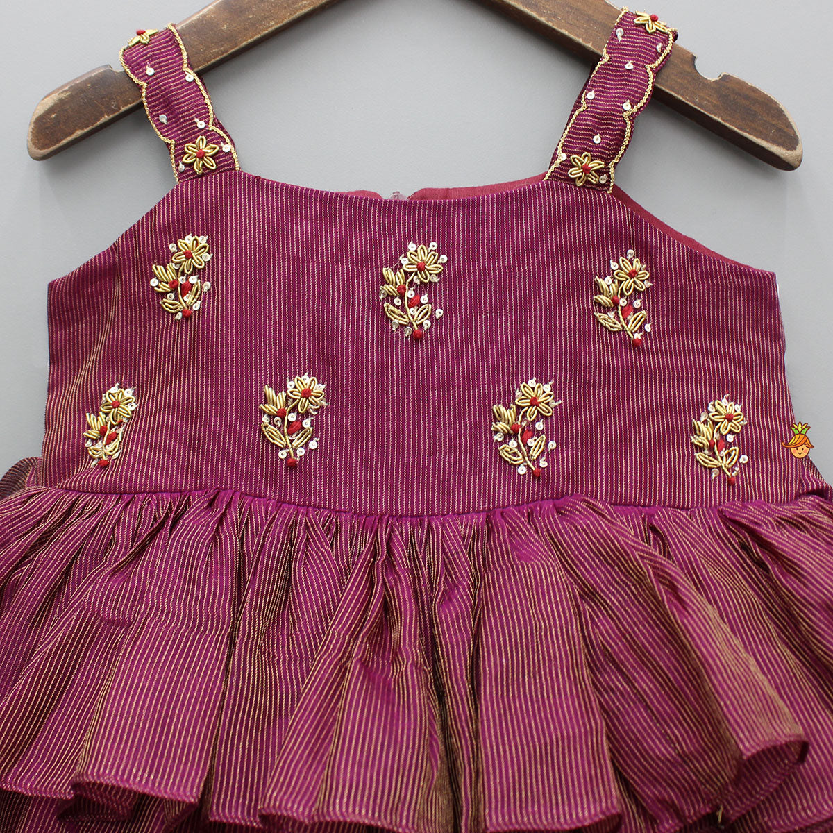 Embroidered Maroon Strappy Layered Dress