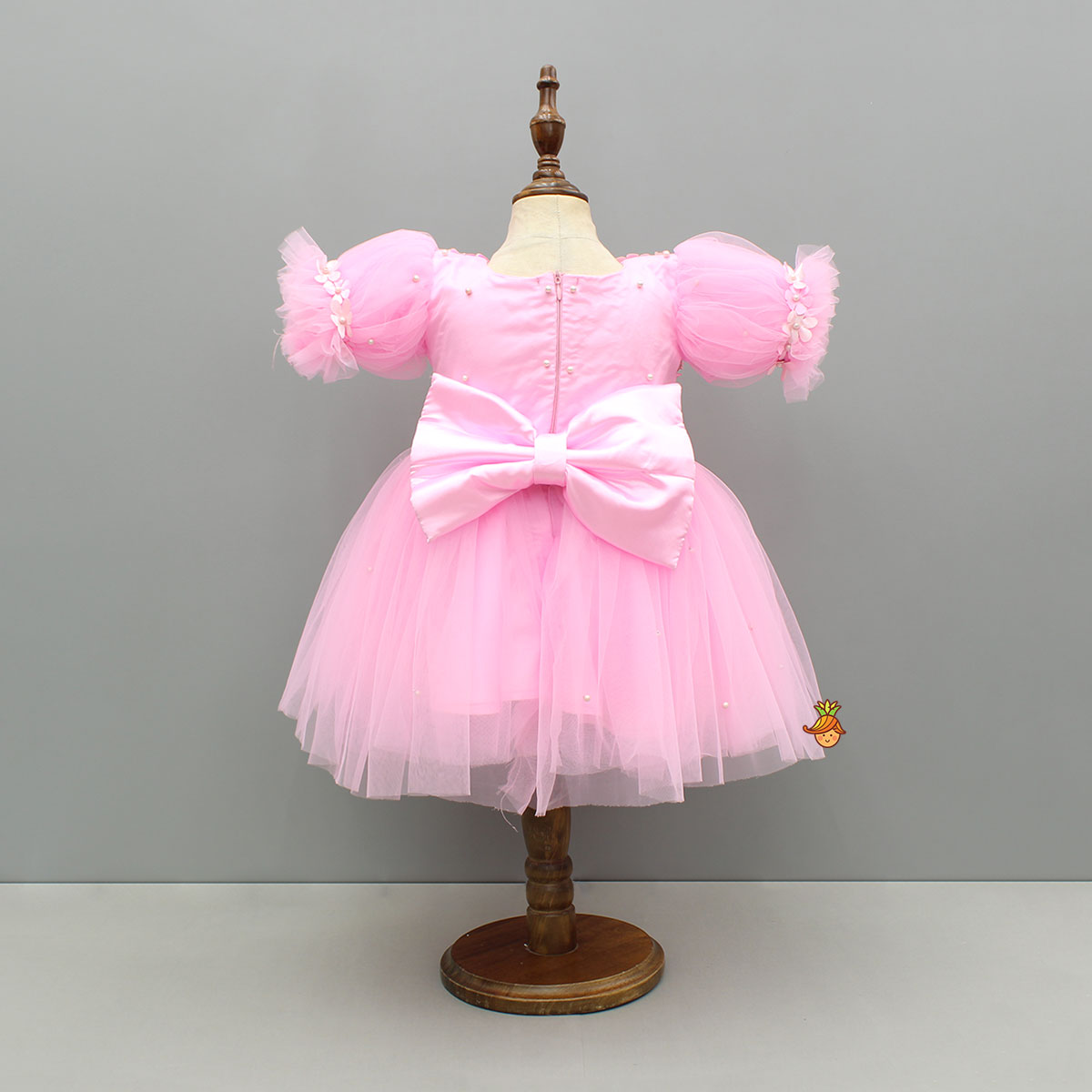 Pink Embellished Dress With Butterfly Wings And Swirled Bow Hairclip