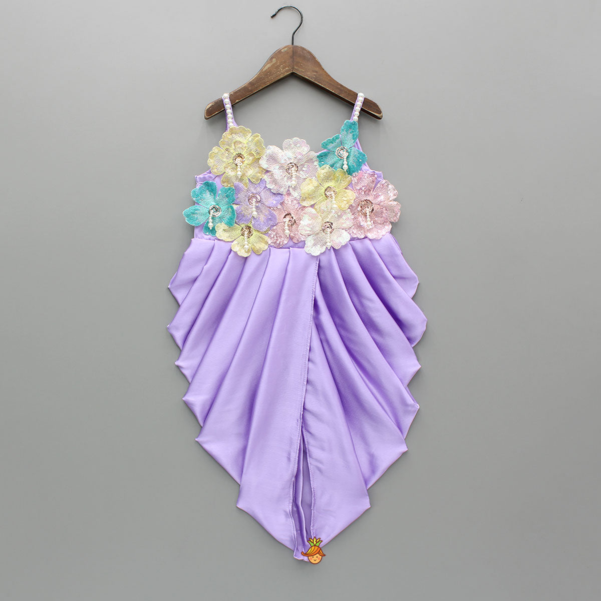 Lavender Embellished Pleated Dhoti Style Dress
