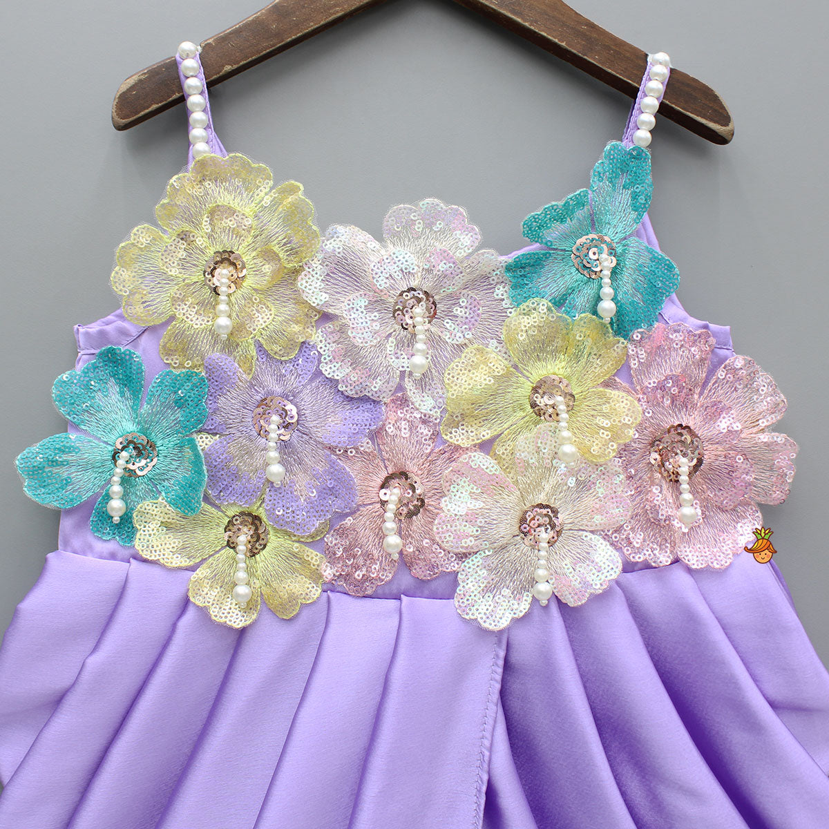 Lavender Embellished Pleated Dhoti Style Dress