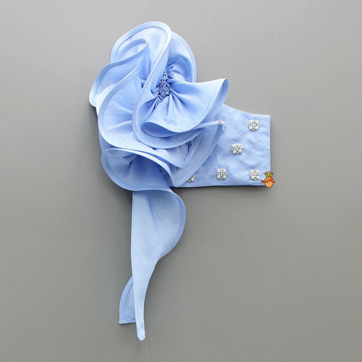 Blue Swirled Flower Embellished One Shoulder Top And Flared Palazzo