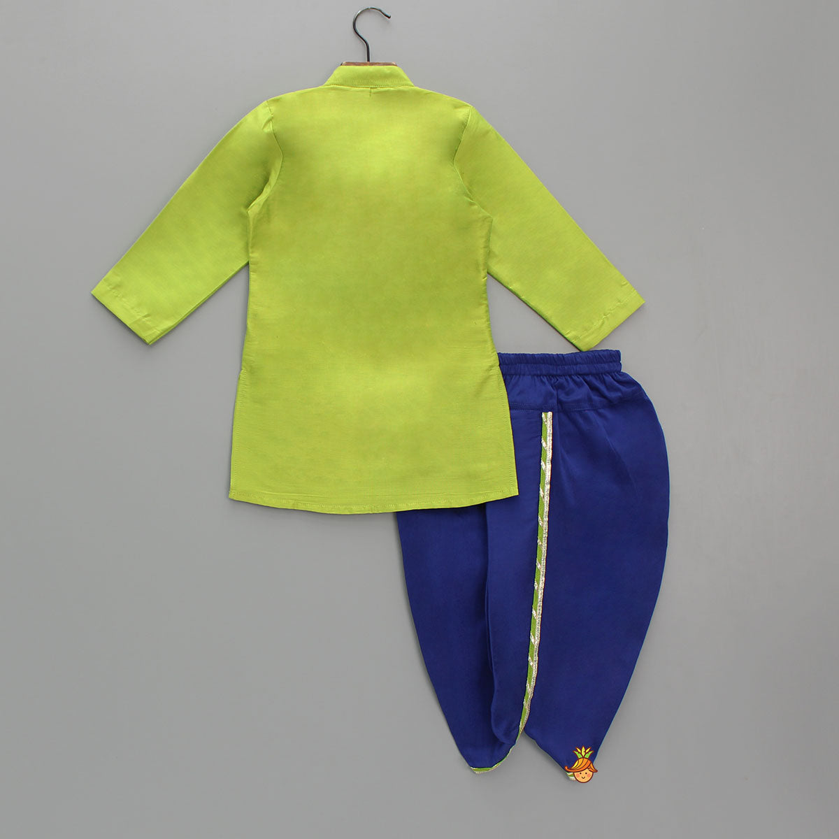Green Gota Lace Detailed Kurta With Dhoti