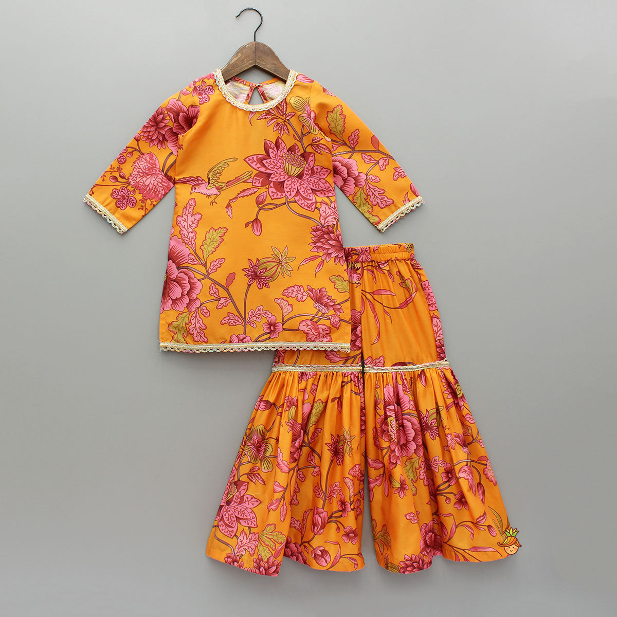 Floral Printed Kurti And Sharara With Dupatta