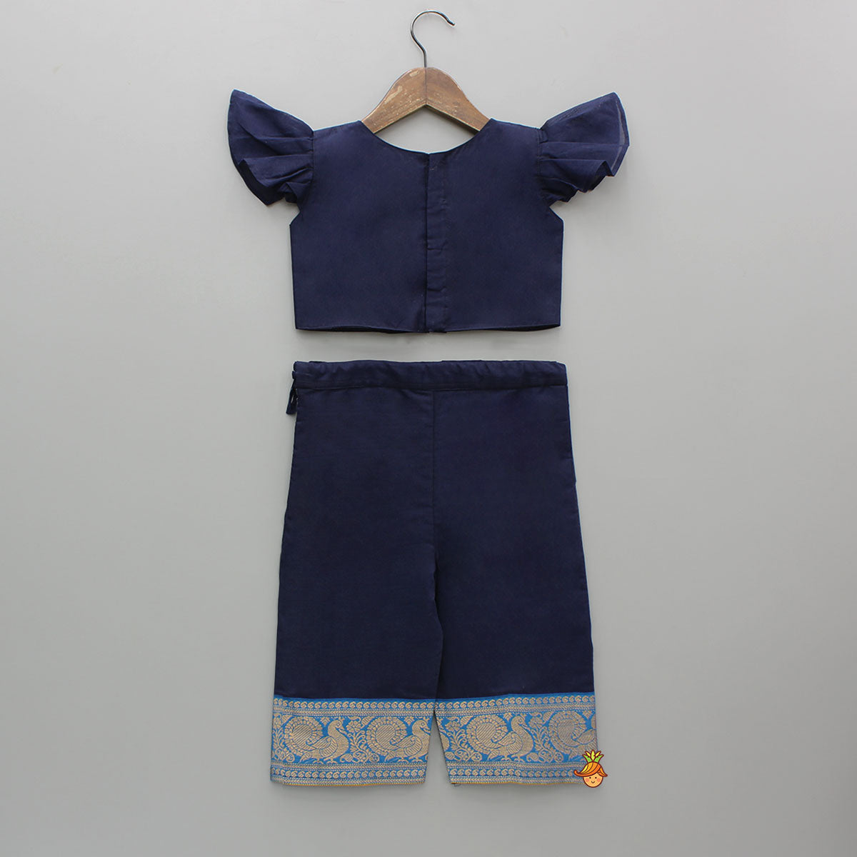 Blue Pattu Top With Matching Pant