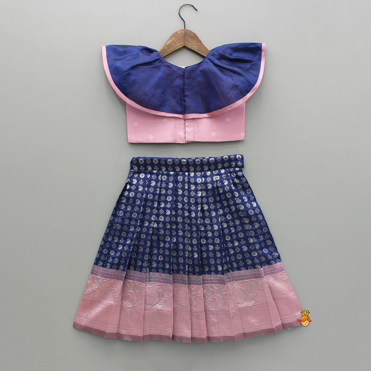 Stylish Pattu Top With Brocade Skirt
