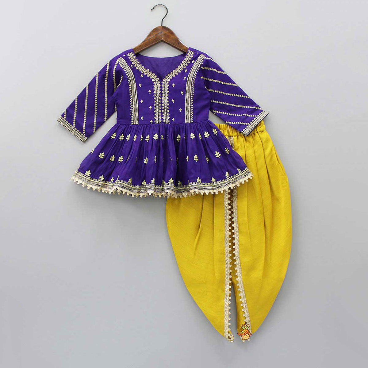 Sequin And Zari Thread Embroidered Peplum Top With Tulip Style Dhoti