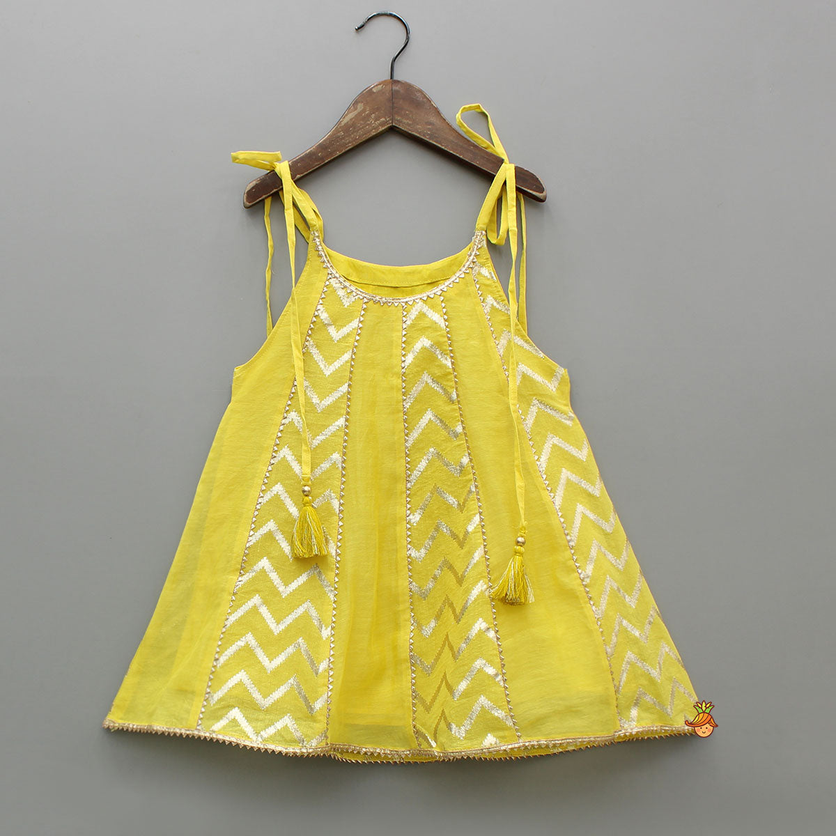 Yellow Strappy Kurti With Matching Pant And Dupatta