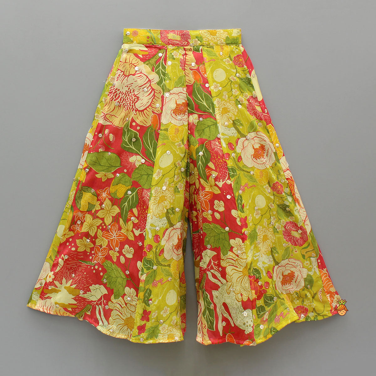 Yellow Strappy Top With Multicolour Printed Cape And Palazzo