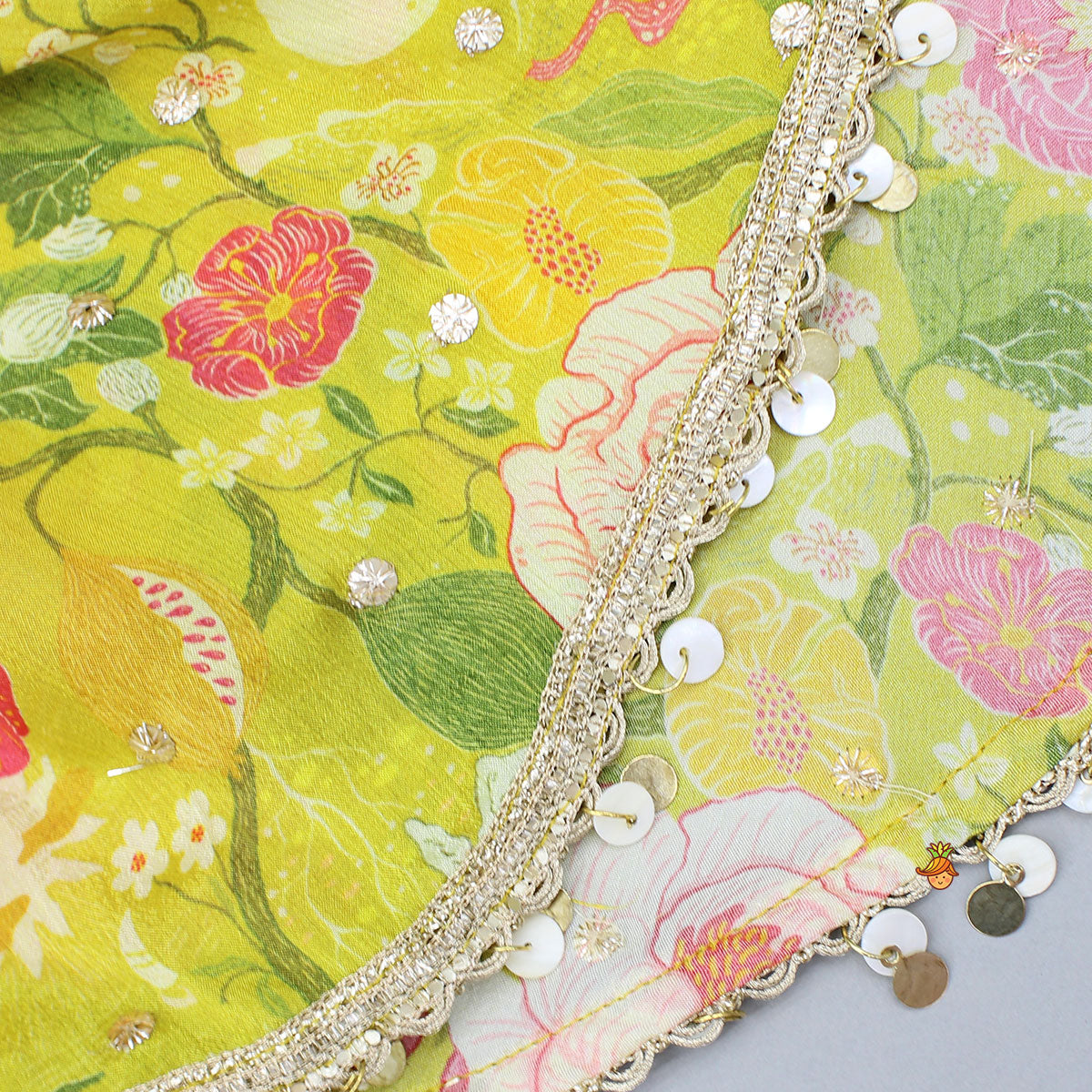 Yellow Strappy Top With Multicolour Printed Cape And Palazzo