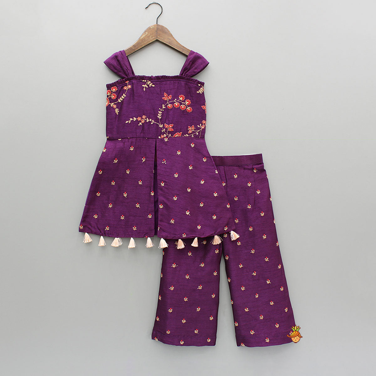 Purple Embroidered Kurti With Palazzo And Dupatta