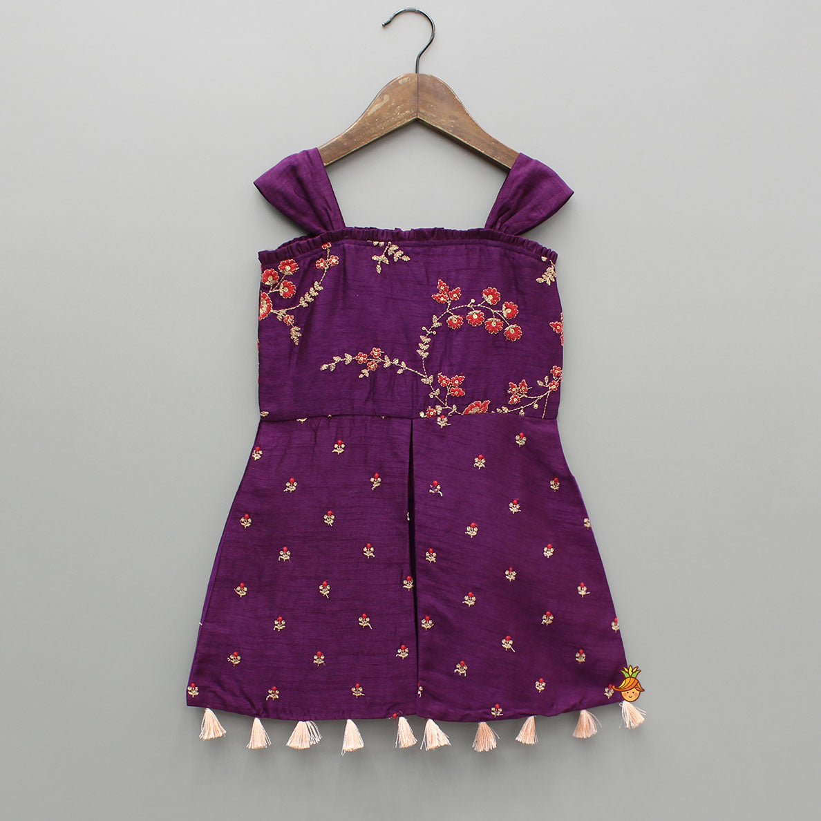 Purple Embroidered Kurti With Palazzo And Dupatta
