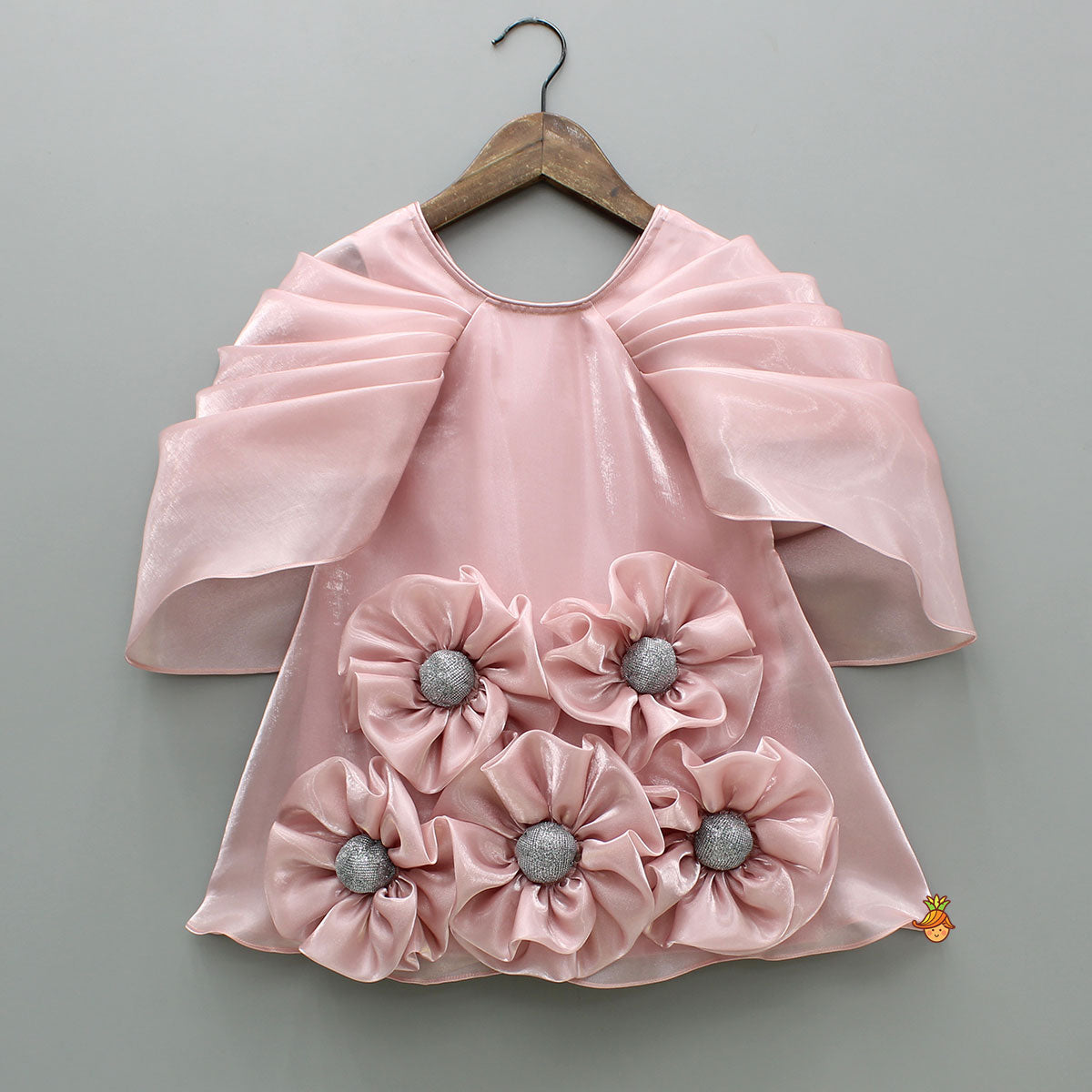 Pink Artificial Flowers Embellished Dress