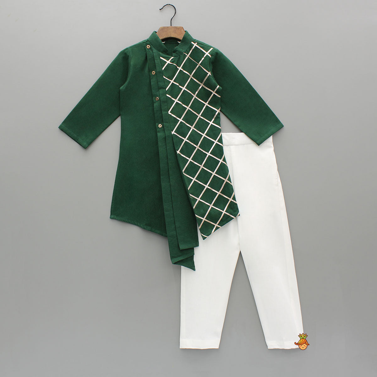 Green Pleated Asymmetric Stylish Kurta With Pant