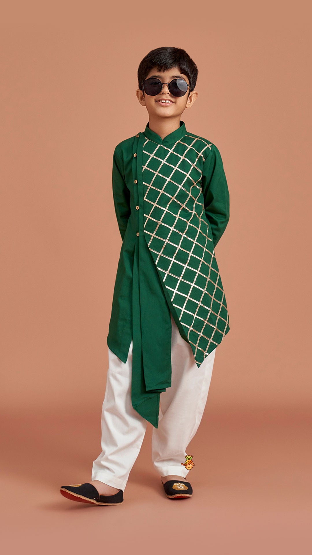 Green Pleated Asymmetric Stylish Kurta With Pant
