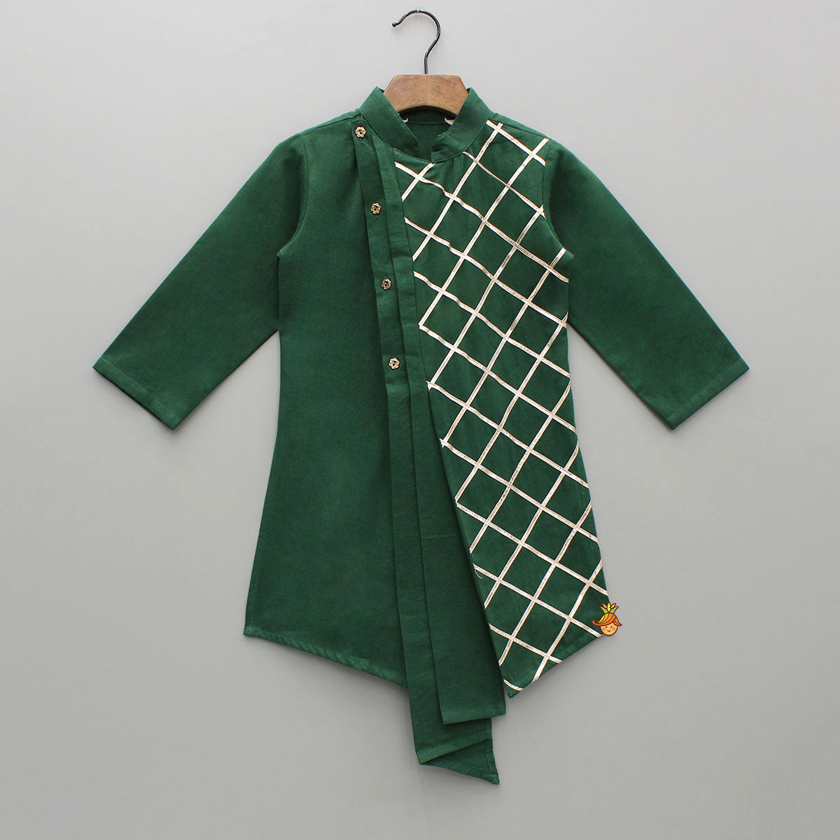 Green Pleated Asymmetric Stylish Kurta With Pant