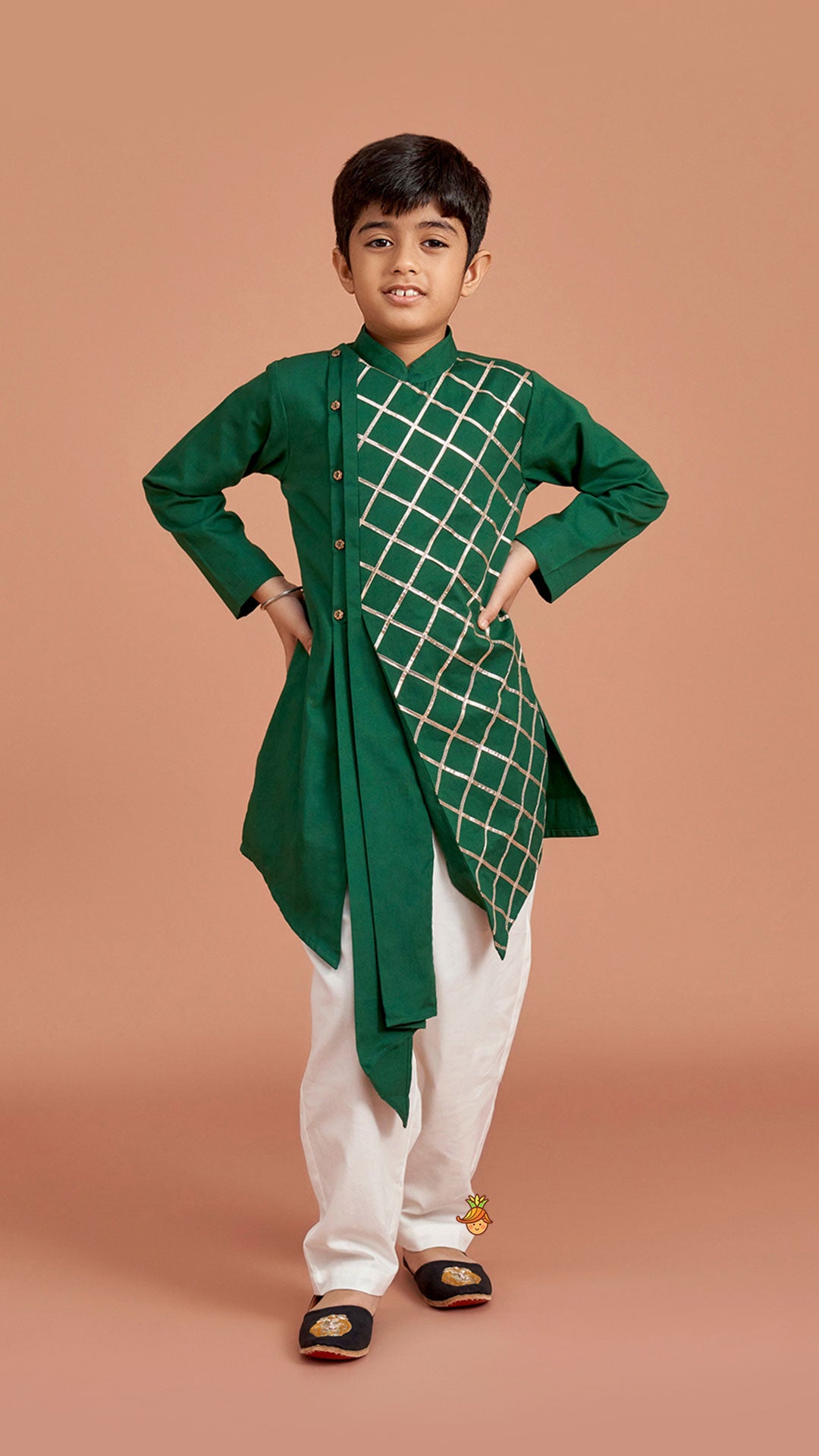 Green Pleated Asymmetric Stylish Kurta With Pant