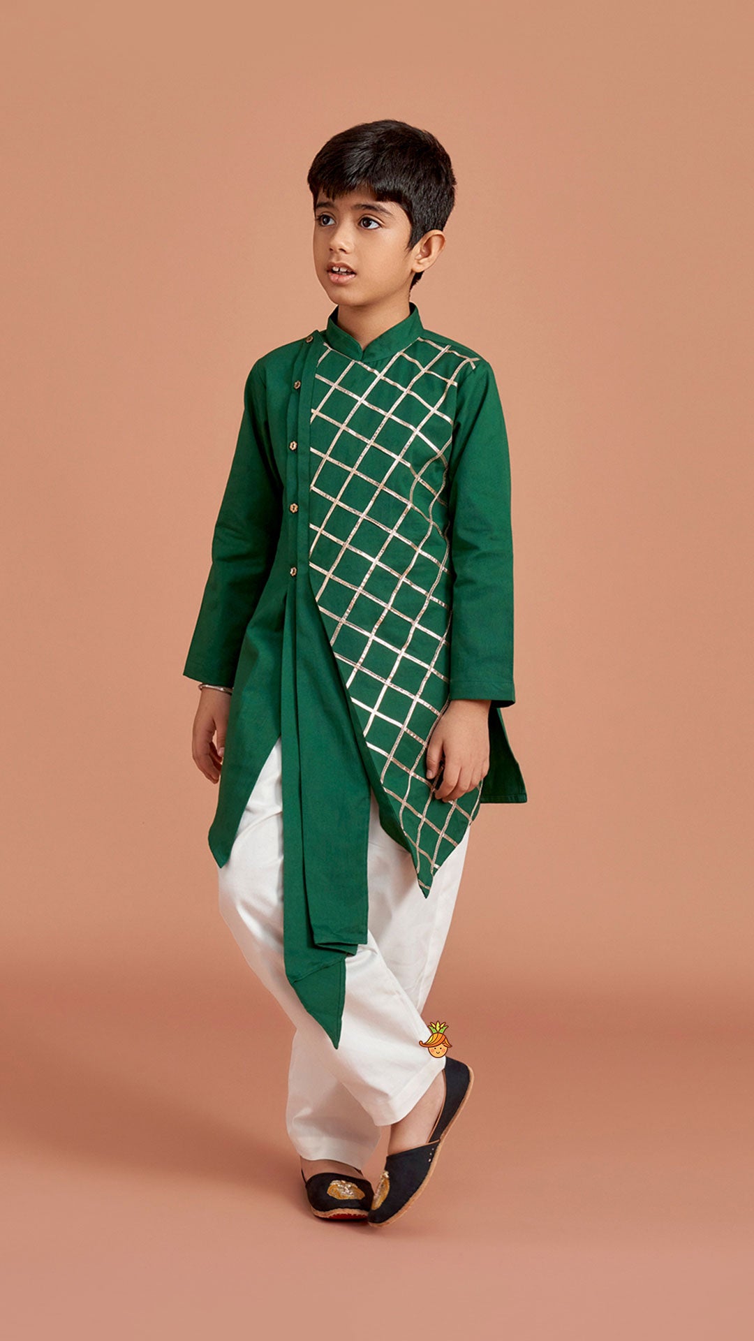 Green Pleated Asymmetric Stylish Kurta With Pant