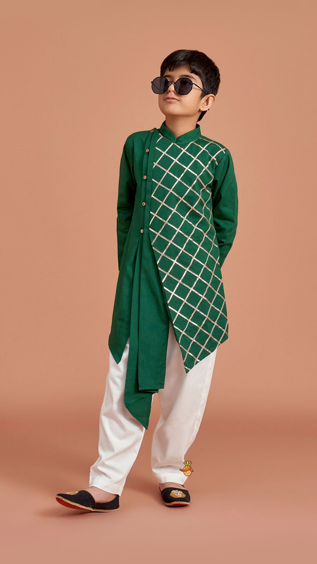 Green Pleated Asymmetric Stylish Kurta With Pant