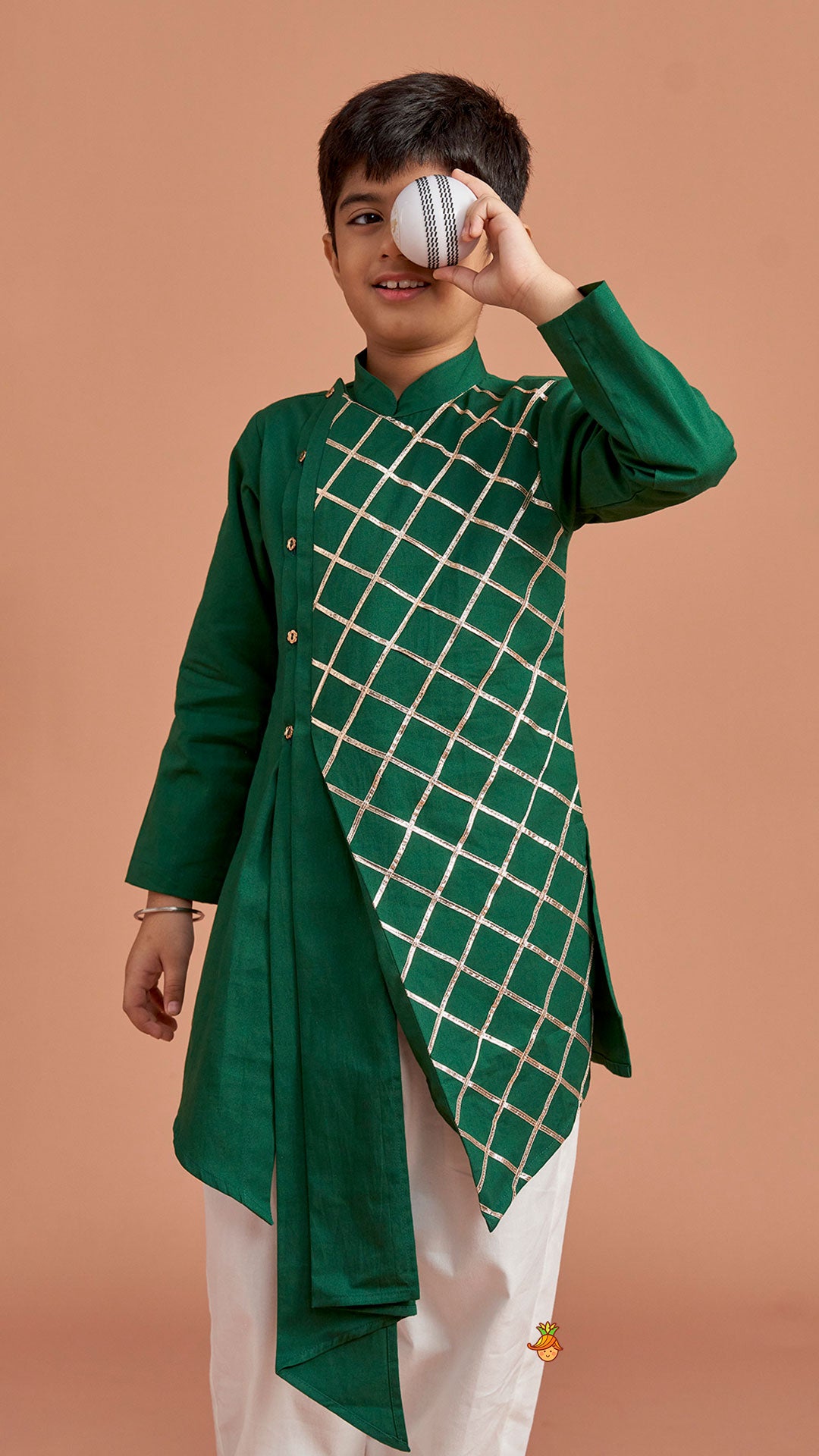 Green Pleated Asymmetric Stylish Kurta With Pant