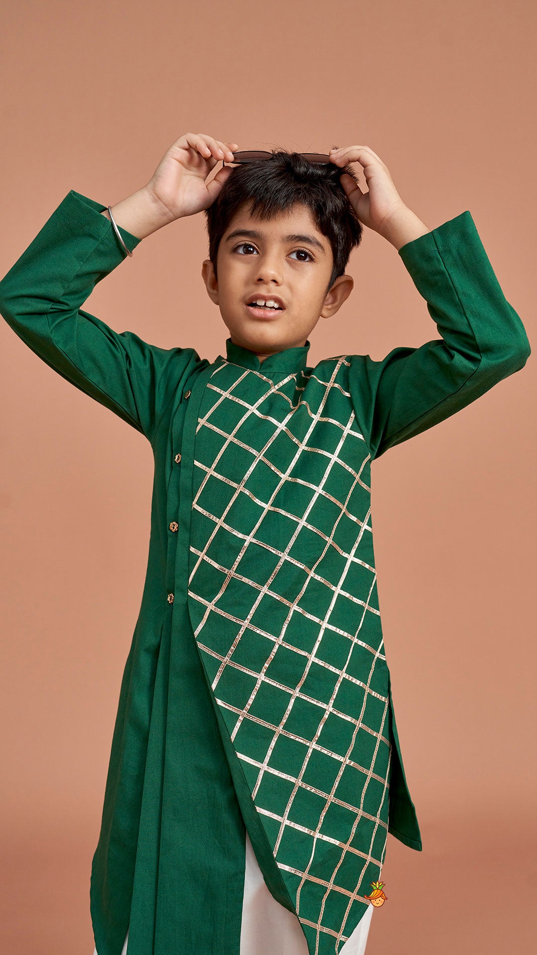 Green Pleated Asymmetric Stylish Kurta With Pant