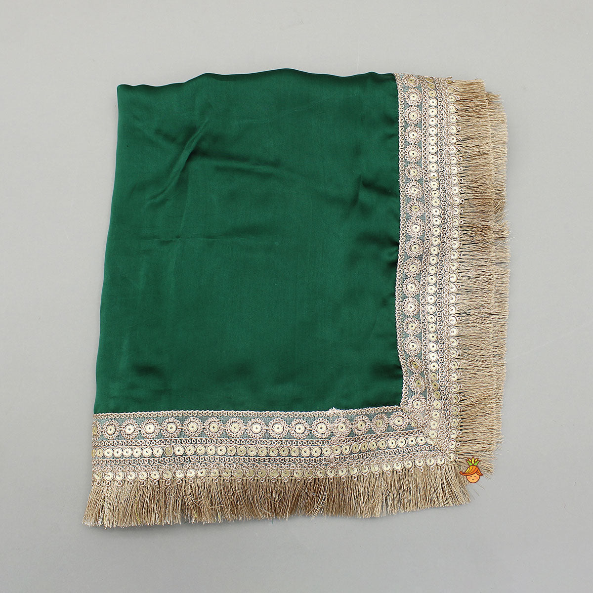 Green Stylish Overlap Halter Neck Gota Lace Detailed Top And Lehenga With Dupatta