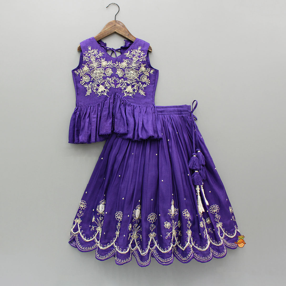 Violet Embroidered Top And Pleated Lehenga