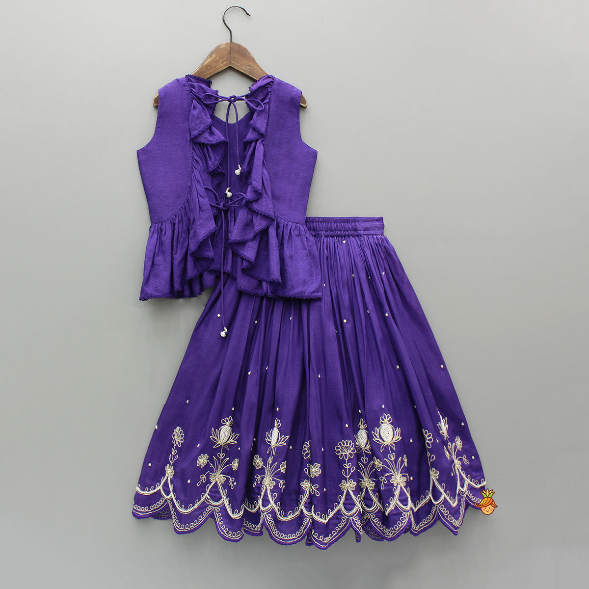 Violet Embroidered Top And Pleated Lehenga