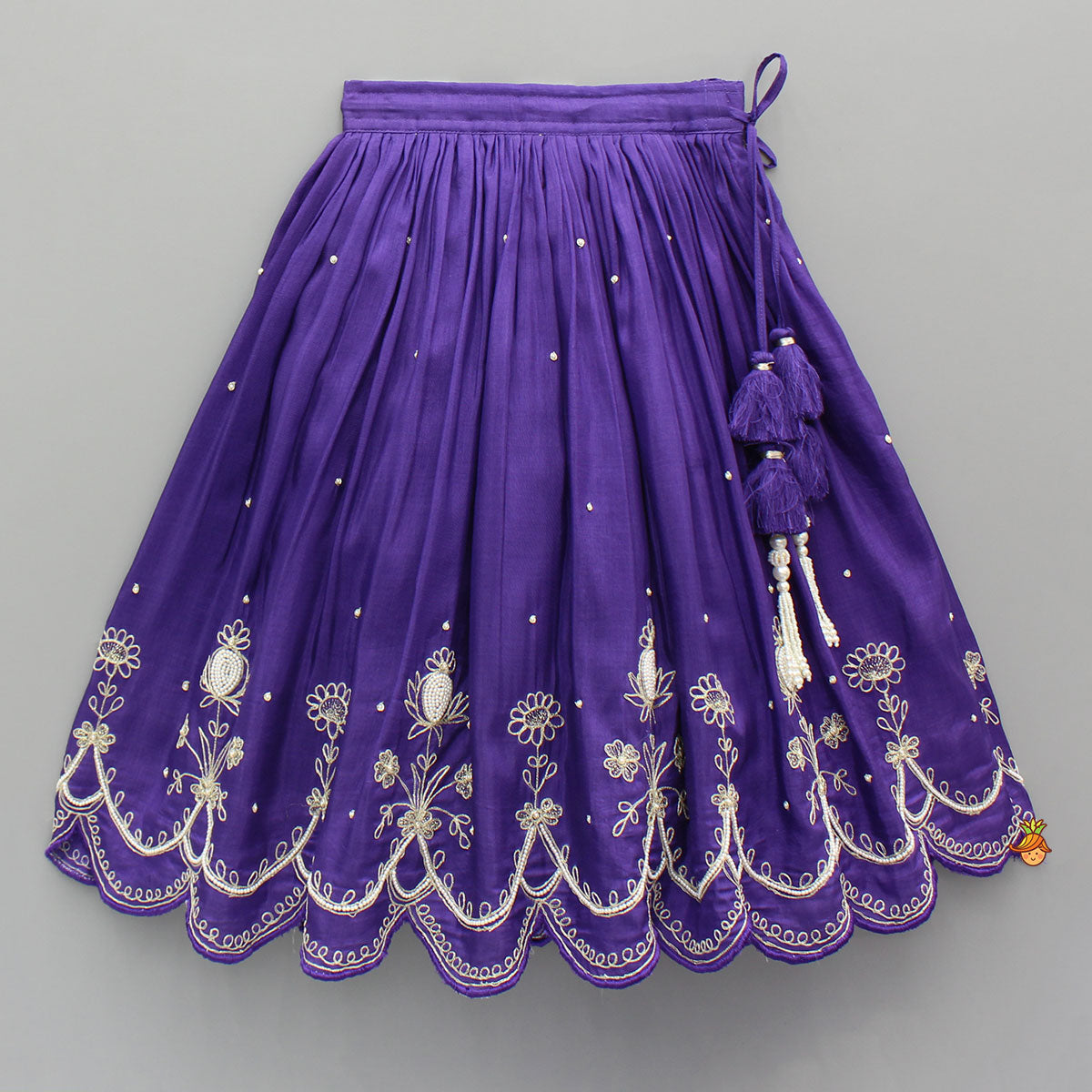 Violet Embroidered Top And Pleated Lehenga