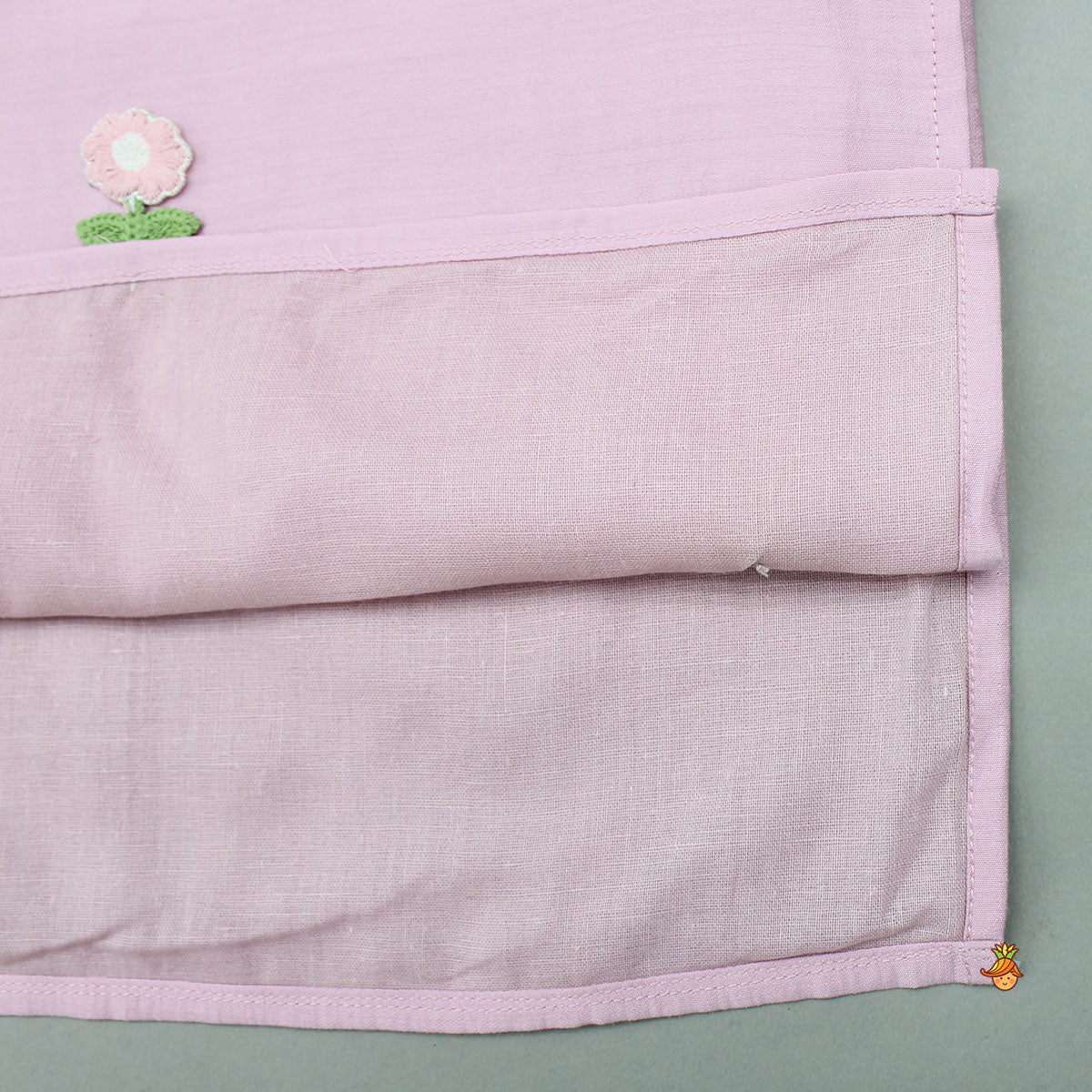 Pink Kurta With Embroidered Flower Applique And Pant