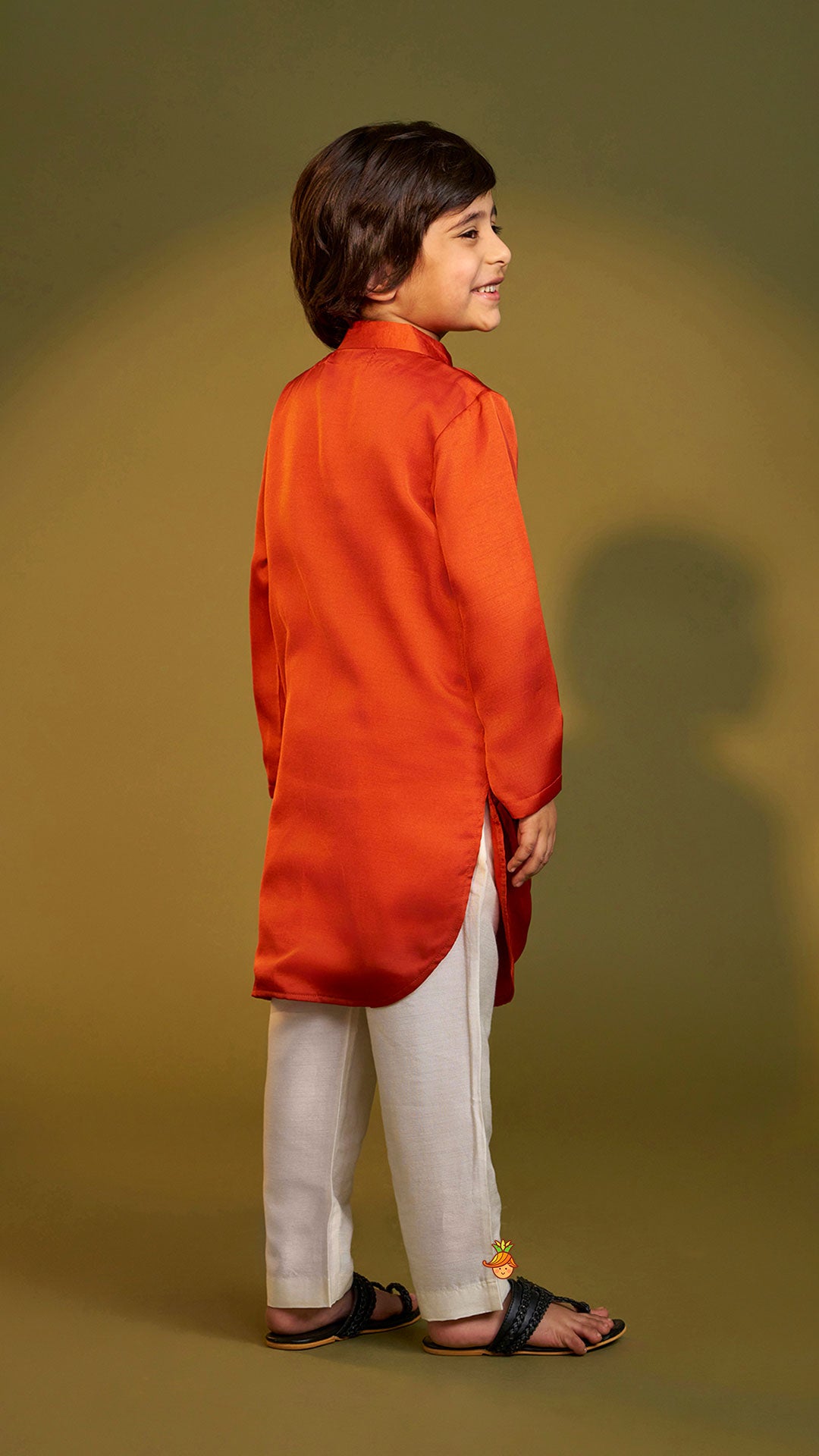 Rust Flap Kurta With Pleated Drape Detailing And Pant