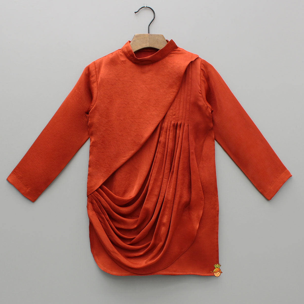 Rust Flap Kurta With Pleated Drape Detailing And Pant