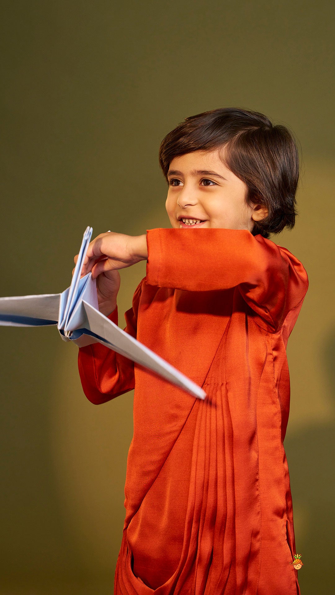 Rust Flap Kurta With Pleated Drape Detailing And Pant