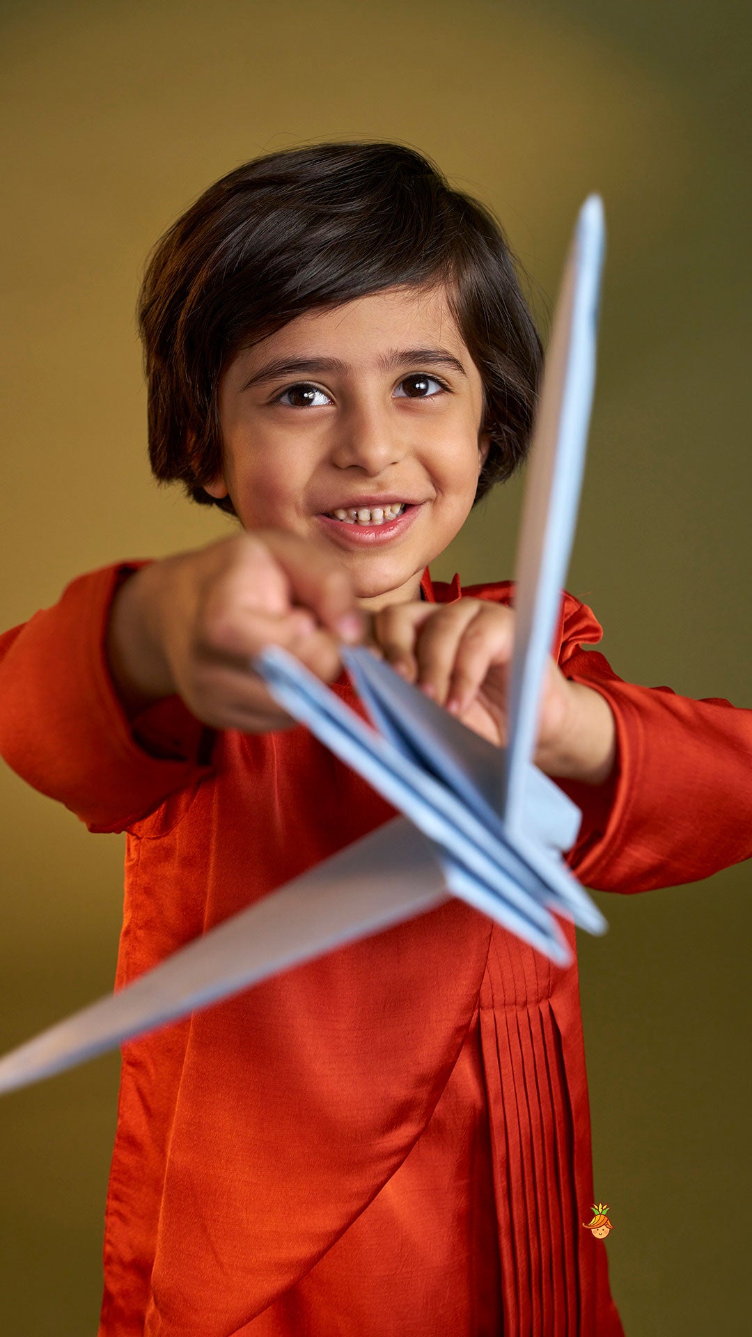 Rust Flap Kurta With Pleated Drape Detailing And Pant