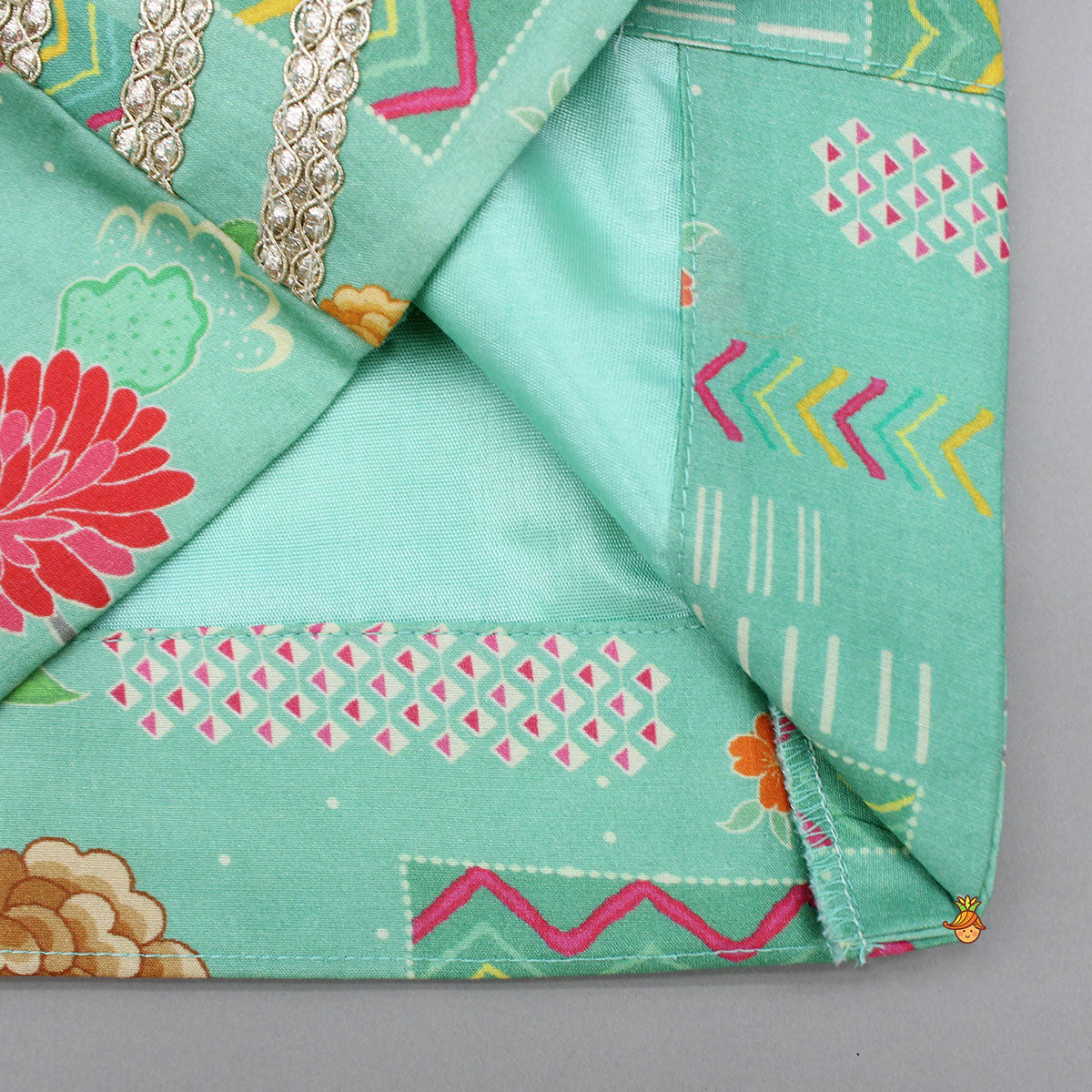 Green Printed Lace Detailed Sherwani And Dhoti