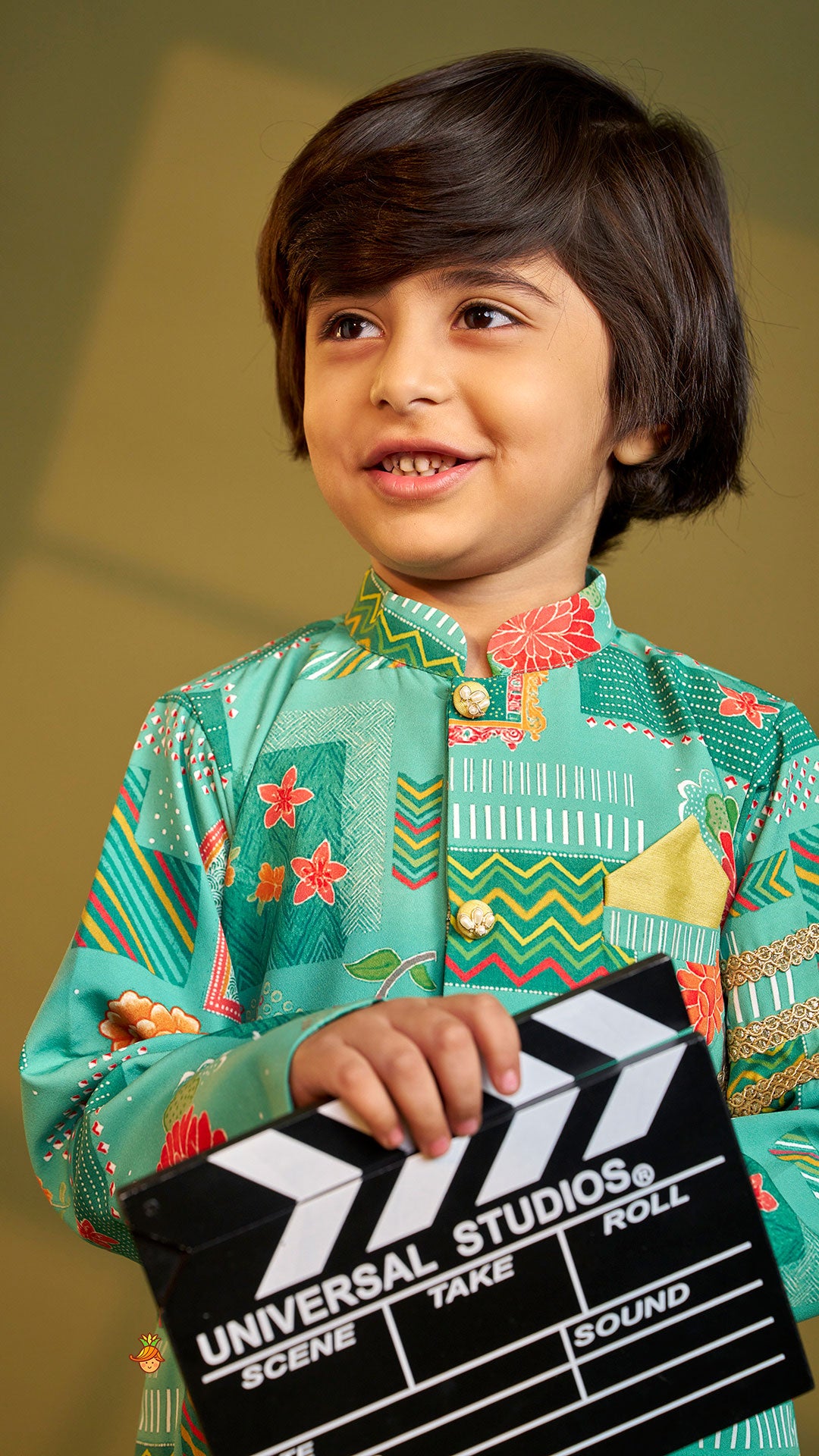 Green Printed Lace Detailed Sherwani And Dhoti