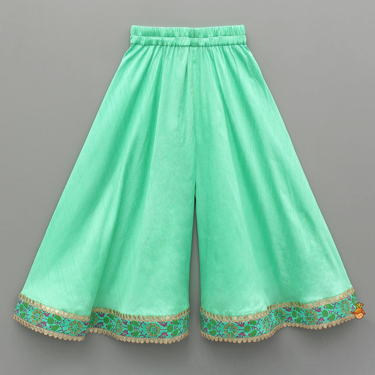 Shimmery High Low Thread Floral Embroidered Kurti And Flared Palazzo
