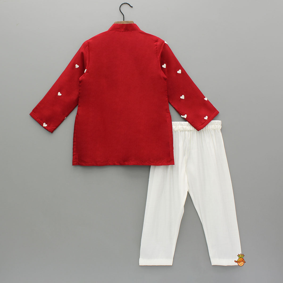 Red Heart Embroidered Kurta And Pyjama