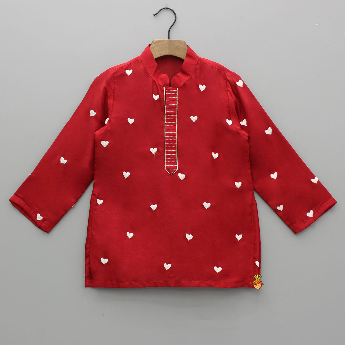 Red Heart Embroidered Kurta And Pyjama