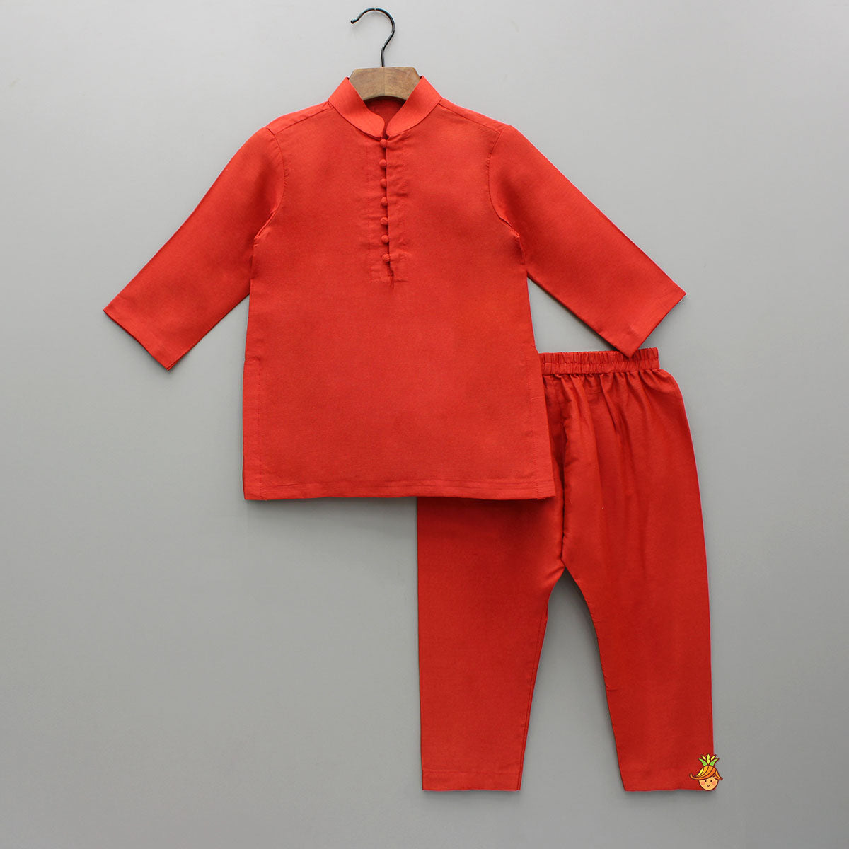 Red Kurta With Embroidered Front Open Jacket And Pyjama