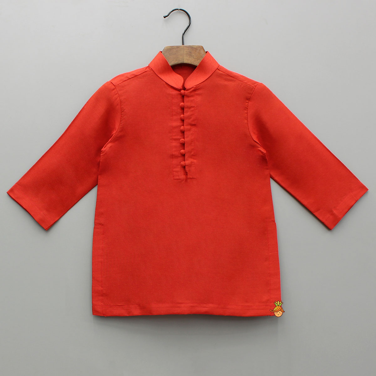 Red Kurta With Embroidered Front Open Jacket And Pyjama
