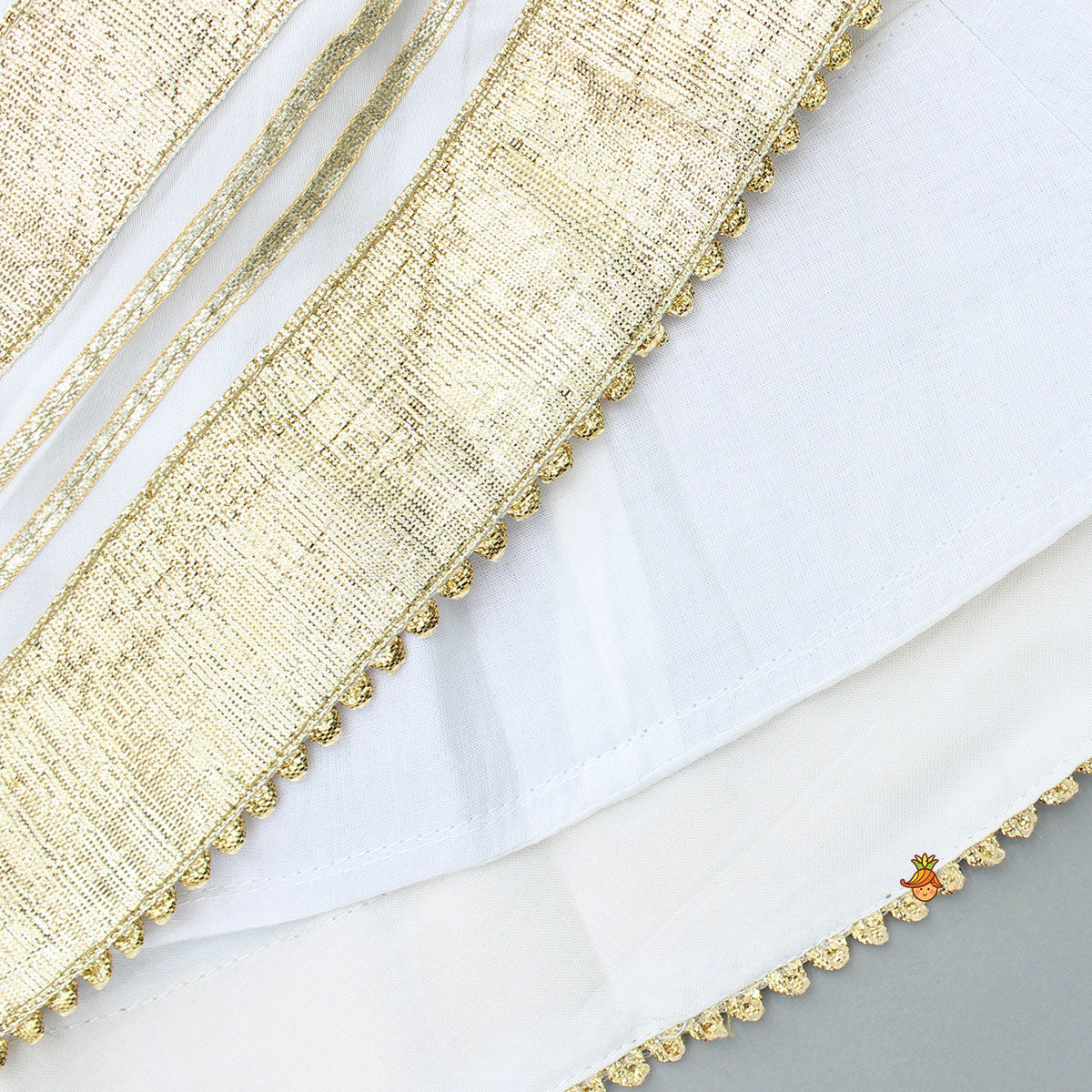 Off White Gota Lace Detailed Top And Lehenga With Dupatta