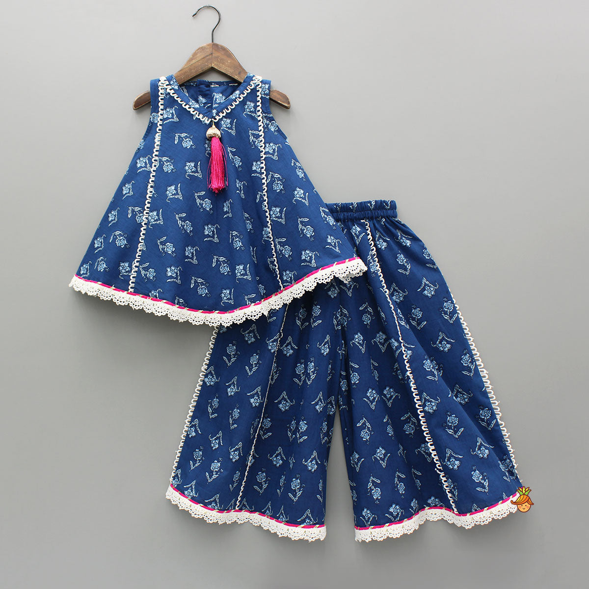 Blue Printed Flared Top And Palazzo