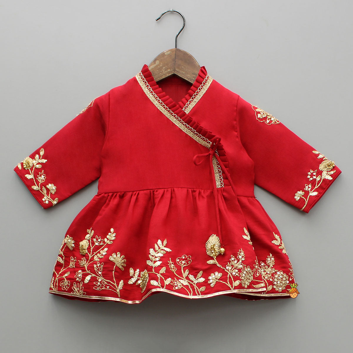 Red Angarkha Style Embroidered Peplum Kurti And Pant