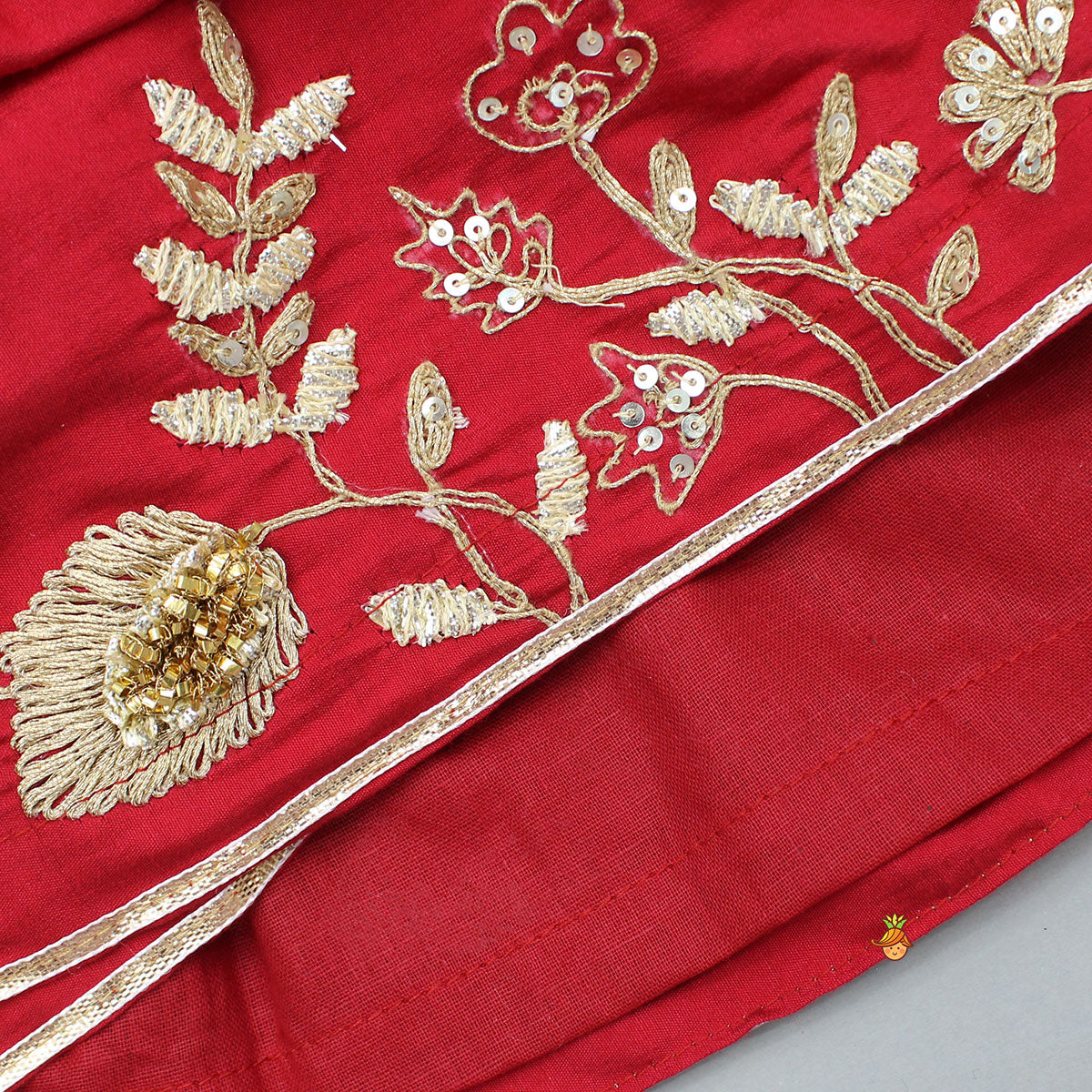 Red Angarkha Style Embroidered Peplum Kurti And Pant