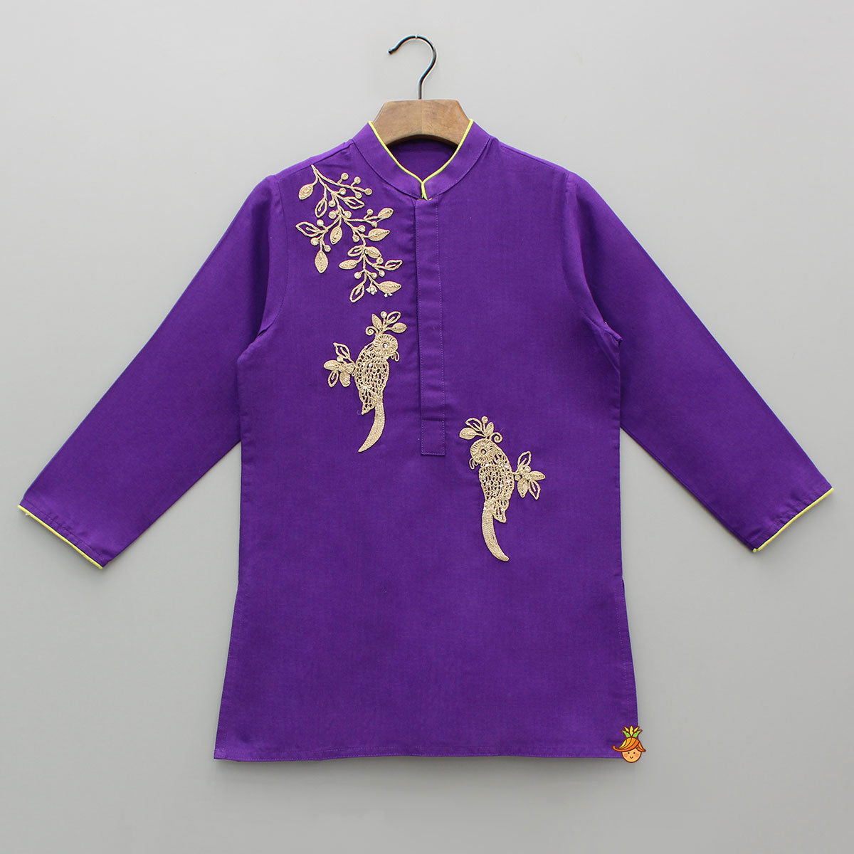Purple Bird Embroidered Kurta And Pyjama
